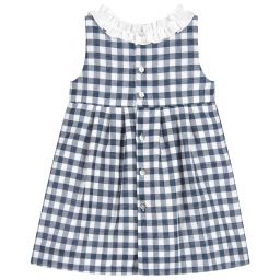 Mebi - Baby Girls Blue Check Dress | Childrensalon Outlet