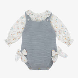 Mebi-Baby Girls Blue Cotton Knit Shortie Set | Childrensalon Outlet