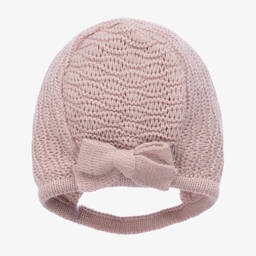 Mebi-Baby Girls Dusky Pink Knitted Bonnet | Childrensalon Outlet