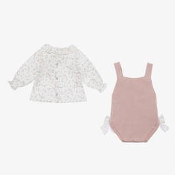 Mebi-Baby Girls Pink Cotton Knit Shortie Set | Childrensalon Outlet