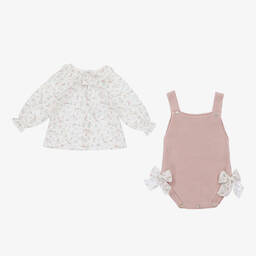 Mebi-Baby Girls Pink Cotton Knit Shortie Set | Childrensalon Outlet