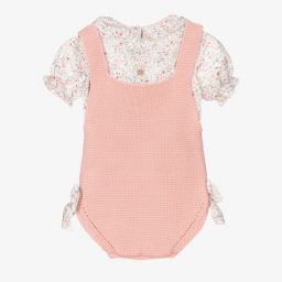 Mebi-طقم تبّان أطفال بناتي قطن محبوك لون زهري وأبيض | Childrensalon Outlet