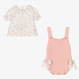 Mebi-طقم تبّان أطفال بناتي قطن محبوك لون زهري وأبيض | Childrensalon Outlet