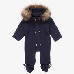Mebi-Baby Navy Blue Knit Pramsuit | Childrensalon Outlet