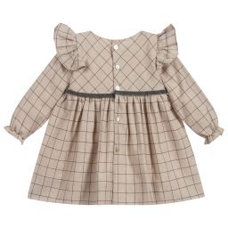 Mebi-فستان قطن كاروهات لون بيج وبنّي للمولودات | Childrensalon Outlet