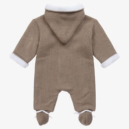Mebi-Beige & White Knitted Baby Pramsuit | Childrensalon Outlet