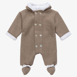 Mebi-Beige & White Knitted Baby Pramsuit | Childrensalon Outlet