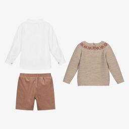 Mebi-Beige Wool Blend Shorts Set | Childrensalon Outlet