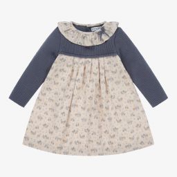 Mebi-Blue & Beige Floral Dress | Childrensalon Outlet