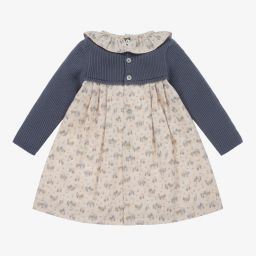 Mebi-Blue & Beige Floral Dress | Childrensalon Outlet