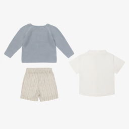 Mebi-Blue & Ivory Stripe Shorts Set | Childrensalon Outlet
