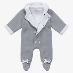 Mebi-Blue & White Knitted Baby Pramsuit | Childrensalon Outlet