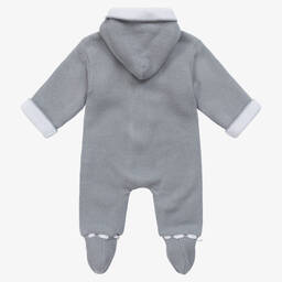 Mebi-Blue & White Knitted Baby Pramsuit | Childrensalon Outlet