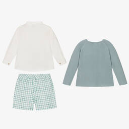 Mebi-Boys Aqua Blue Cotton Shorts Set | Childrensalon Outlet