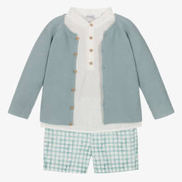 Mebi-Boys Aqua Blue Cotton Shorts Set | Childrensalon Outlet