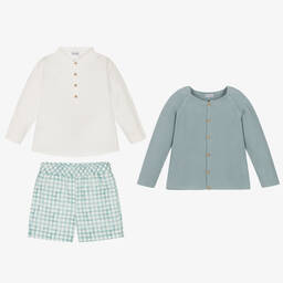Mebi-Boys Aqua Blue Cotton Shorts Set | Childrensalon Outlet