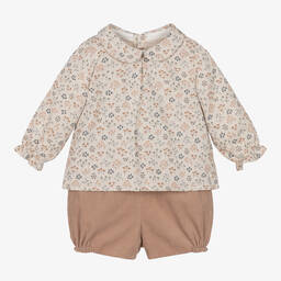 Mebi-Рубашка и бежевые шорты из хлопкового вельвета | Childrensalon Outlet