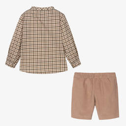 Mebi-طقم شورت قطن كوردروي لون بيج للأولاد | Childrensalon Outlet