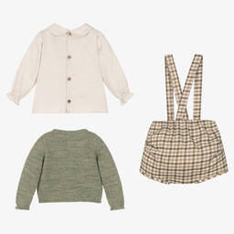 Mebi-Boys Beige & Green Shorts Set | Childrensalon Outlet