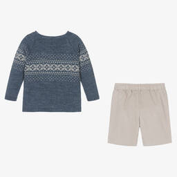 Mebi-Boys Blue & Beige Corduroy Shorts Set | Childrensalon Outlet