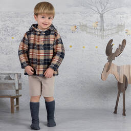 Mebi-Boys Blue & Beige Cotton Coat | Childrensalon Outlet