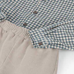 Mebi-Boys Blue Check Shirt & Beige Shorts | Childrensalon Outlet