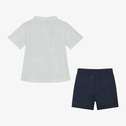 Mebi-Boys Blue Cotton Gingham Shorts Set | Childrensalon Outlet