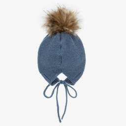 Mebi-Boys Blue Pom-Pom Knit Hat | Childrensalon Outlet
