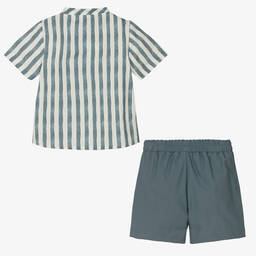 Mebi-Boys Blue Striped Short Set | Childrensalon Outlet