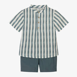 Mebi-Boys Blue Striped Short Set | Childrensalon Outlet