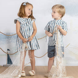 Mebi-Boys Blue Striped Short Set | Childrensalon Outlet
