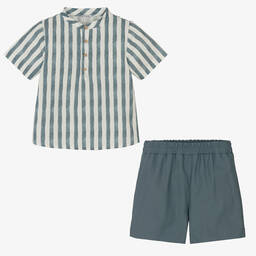 Mebi-Boys Blue Striped Short Set | Childrensalon Outlet