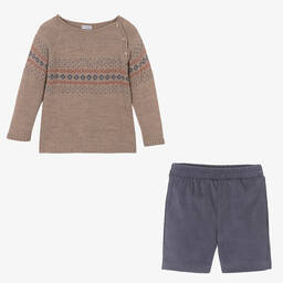 Mebi-Коричневый свитер и синие шорты | Childrensalon Outlet