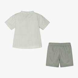 Mebi-Boys Green Cotton & Linen Shorts Set | Childrensalon Outlet