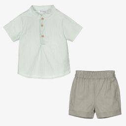 Mebi-Boys Green Cotton Shorts Set | Childrensalon Outlet