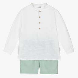 Mebi-Льняная рубашка и зеленые шорты из хлопка | Childrensalon Outlet