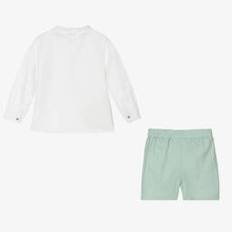 Mebi-Льняная рубашка и зеленые шорты из хлопка | Childrensalon Outlet