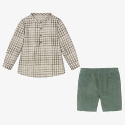 Mebi-Boys Sage Check Shirt and Shorts | Childrensalon Outlet