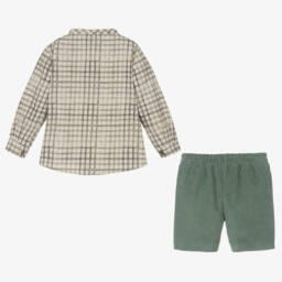 Mebi-Boys Sage Check Shirt and Shorts | Childrensalon Outlet