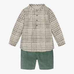 Mebi-Boys Sage Check Shirt and Shorts | Childrensalon Outlet