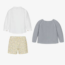 Mebi-Boys White & Blue Cotton Shorts Set | Childrensalon Outlet