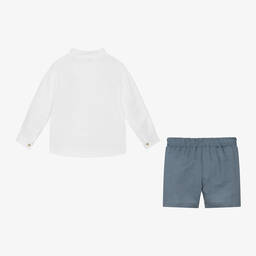 Mebi-Boys White Cotton & Linen Shorts Set | Childrensalon Outlet