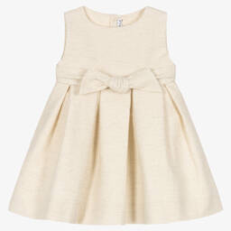 Mebi-Girls Beige & Gold Bow Dress | Childrensalon Outlet