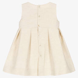 Mebi-Girls Beige & Gold Bow Dress | Childrensalon Outlet