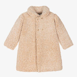 Mebi-Girls Beige Teddy Fleece Coat | Childrensalon Outlet