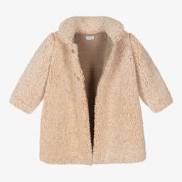 Mebi-Girls Beige Teddy Fleece Coat | Childrensalon Outlet