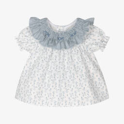 Mebi-Girls Blue Blossom Seersucker Ensemble | Childrensalon Outlet