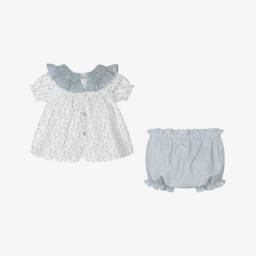 Mebi-Girls Blue Blossom Seersucker Ensemble | Childrensalon Outlet