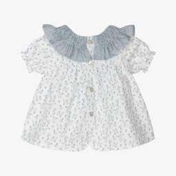 Mebi-Girls Blue Blossom Seersucker Ensemble | Childrensalon Outlet