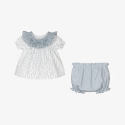 Mebi-Girls Blue Blossom Seersucker Ensemble | Childrensalon Outlet